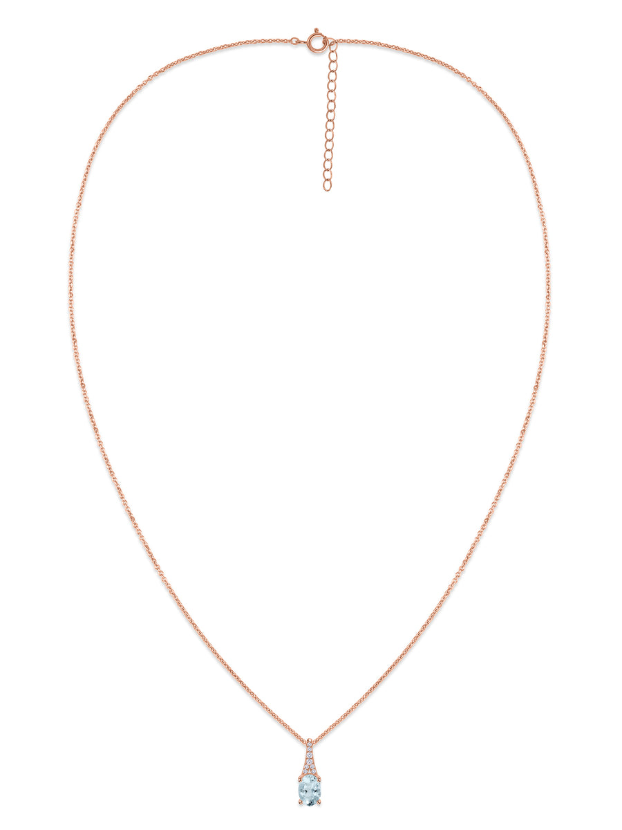 Aquamarine Oval Gold Pendant with Sparkling Diamonds