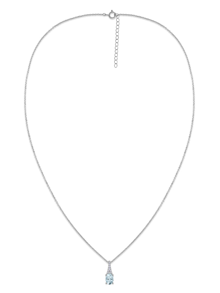 Aquamarine Oval Gold Pendant with Sparkling Diamonds