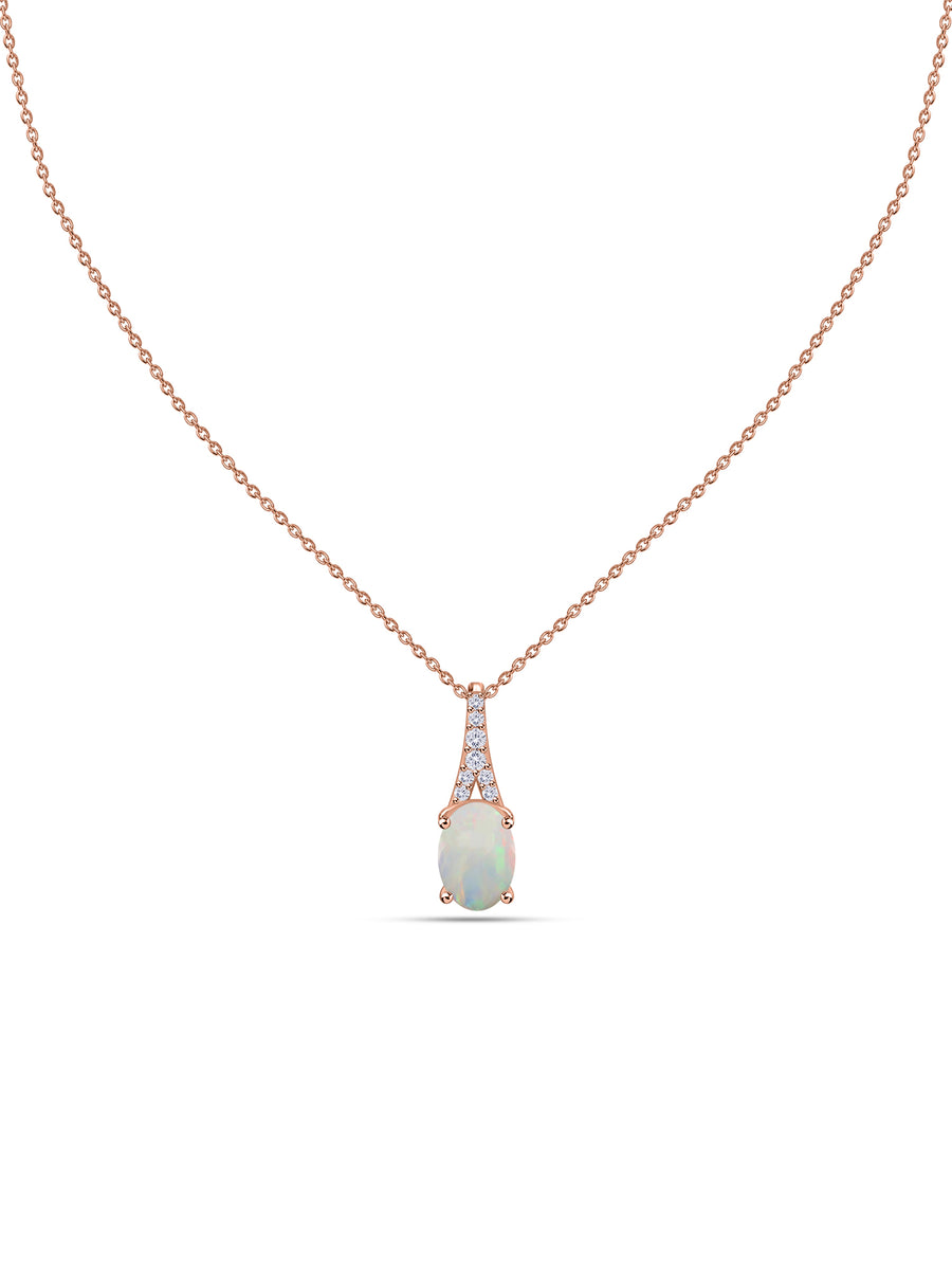 Ethiopian Opal Oval Gold Pendant with Sparkling Diamonds