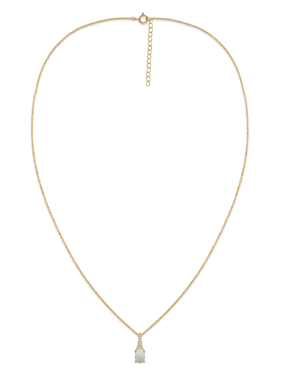 Ethiopian Opal Oval Gold Pendant with Sparkling Diamonds