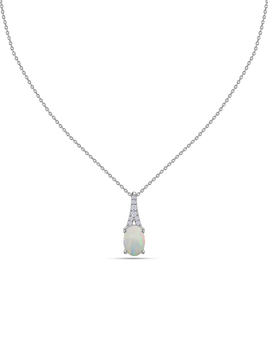 Ethiopian Opal Oval Gold Pendant with Sparkling Diamonds