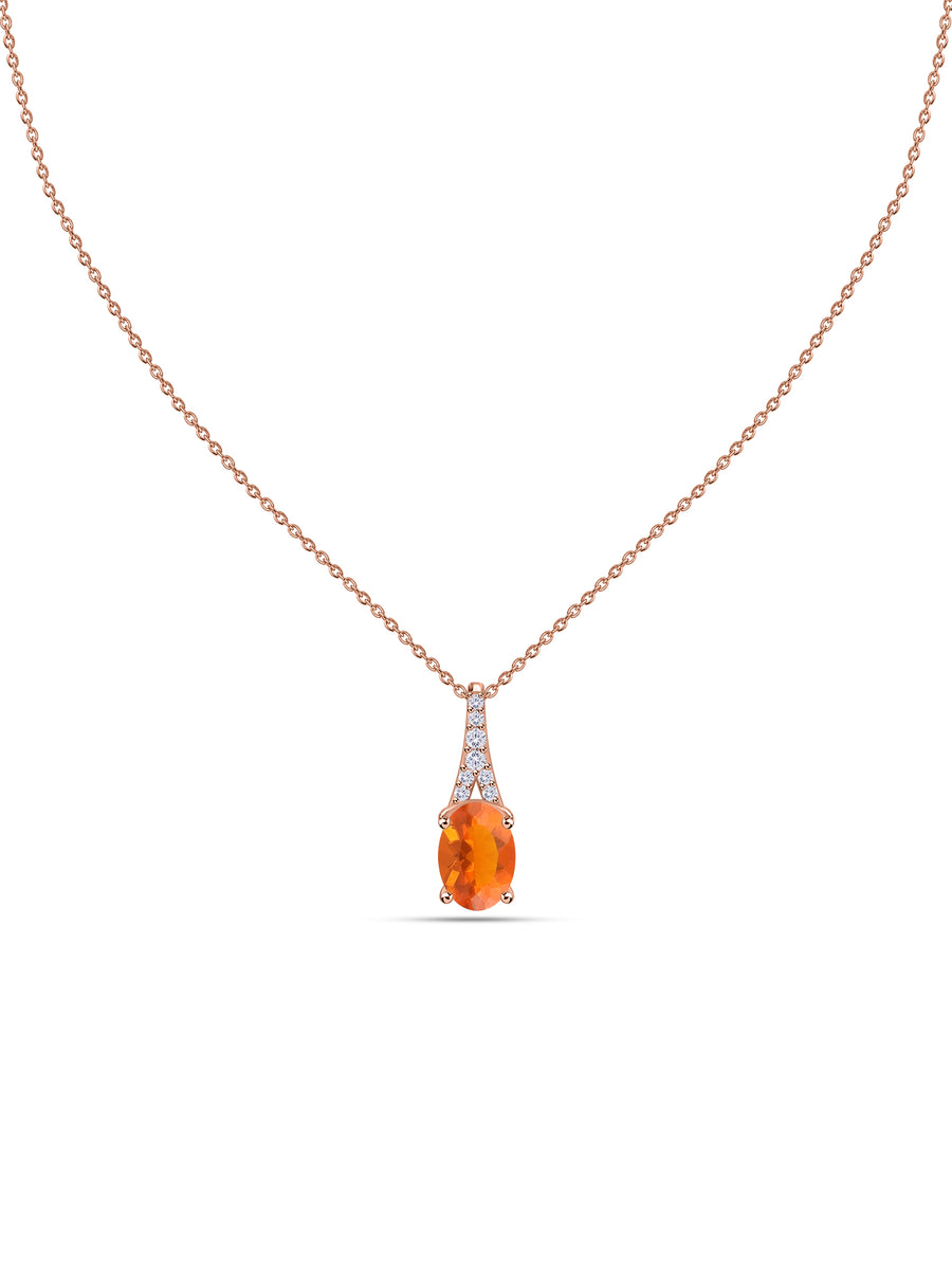Fire Opal Oval Gold Pendant with Sparkling Diamonds