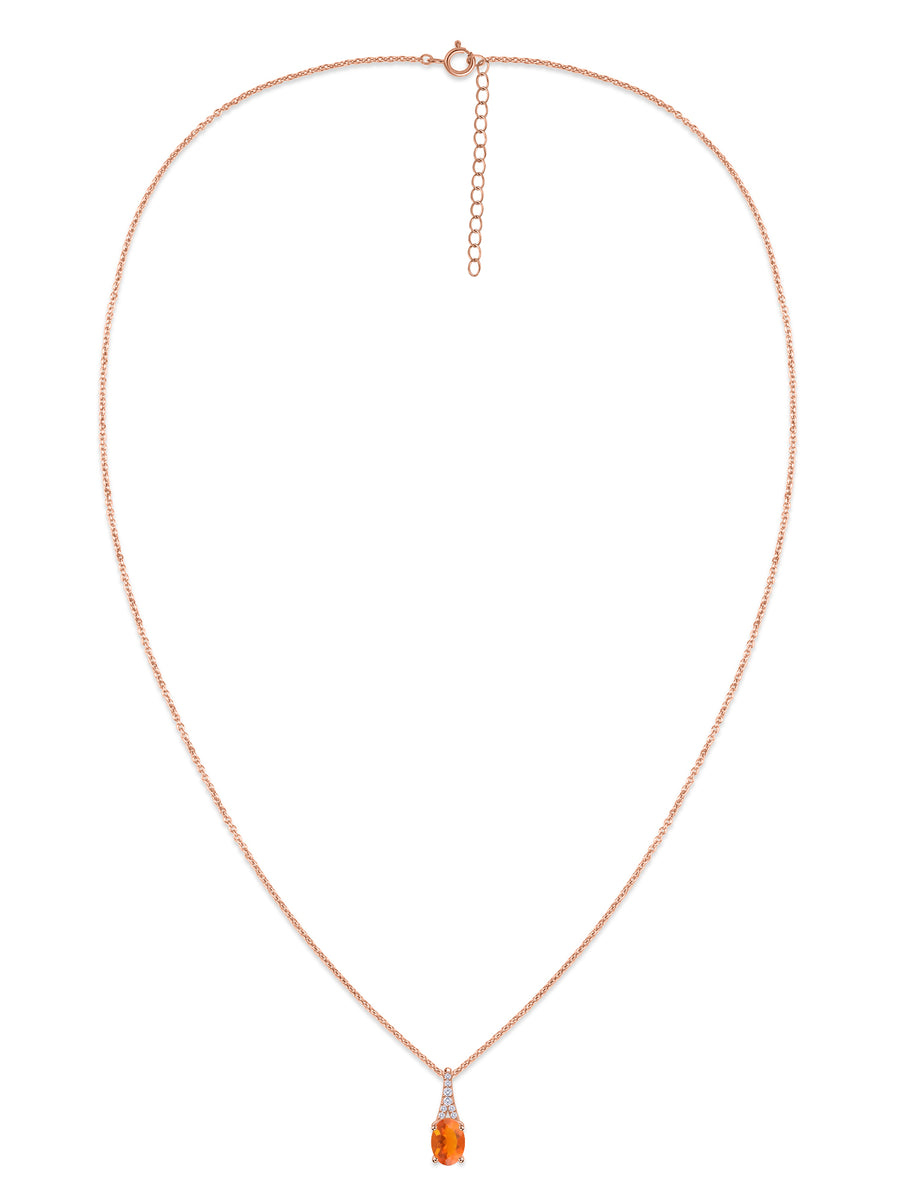Natural Fire Opal Solitaire Gold Necklace