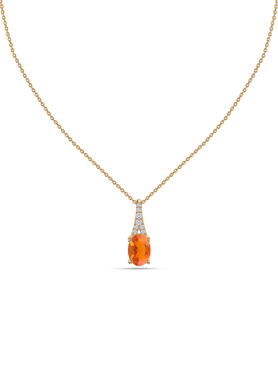 Fire Opal Oval Gold Pendant with Sparkling Diamonds