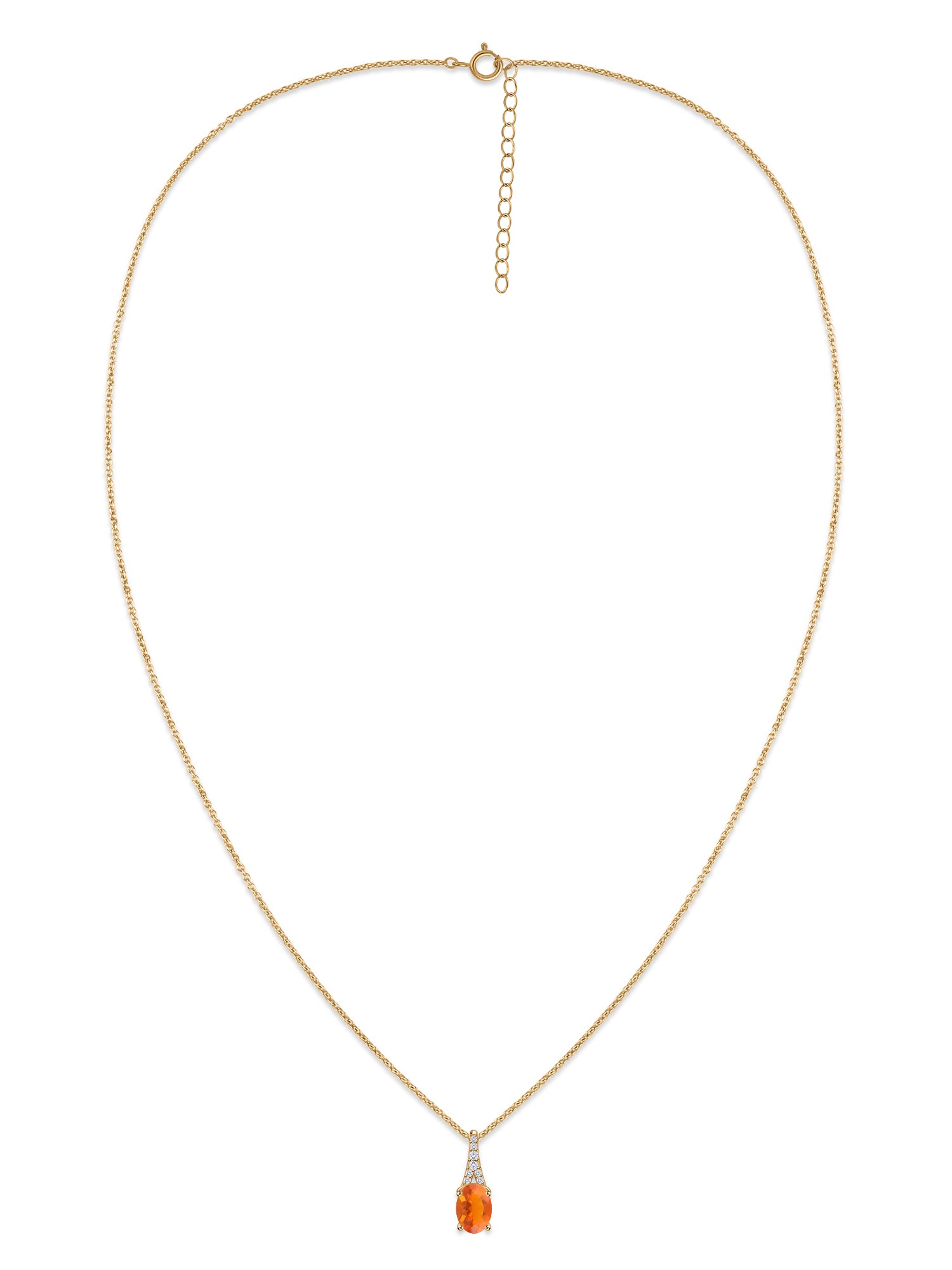 Fire Opal Oval Gold Pendant with Sparkling Diamonds