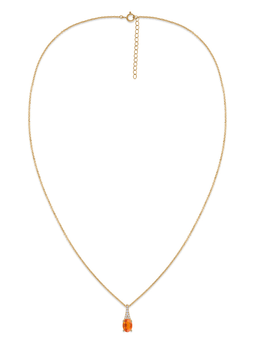 Natural Fire Opal Solitaire Gold Necklace