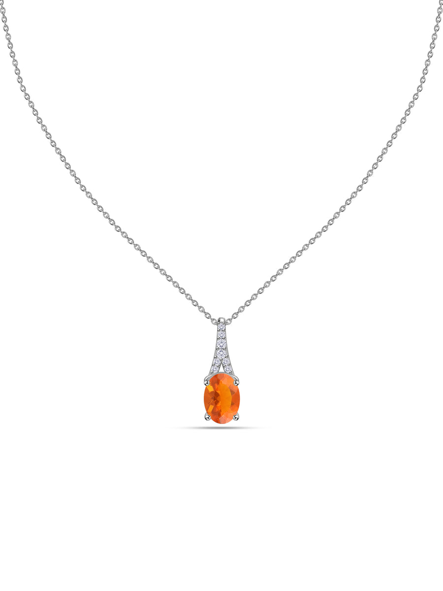 Fire Opal Oval Gold Pendant with Sparkling Diamonds