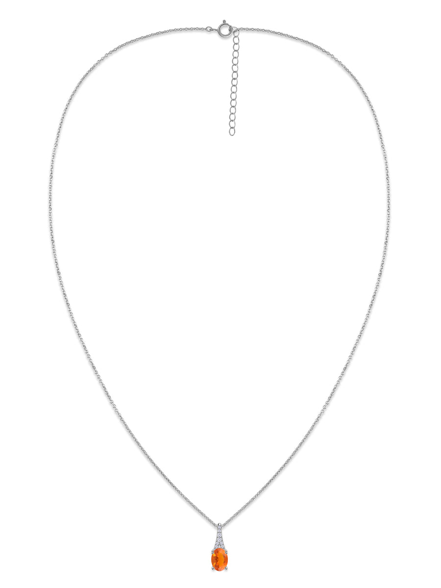 Fire Opal Oval Gold Pendant with Sparkling Diamonds