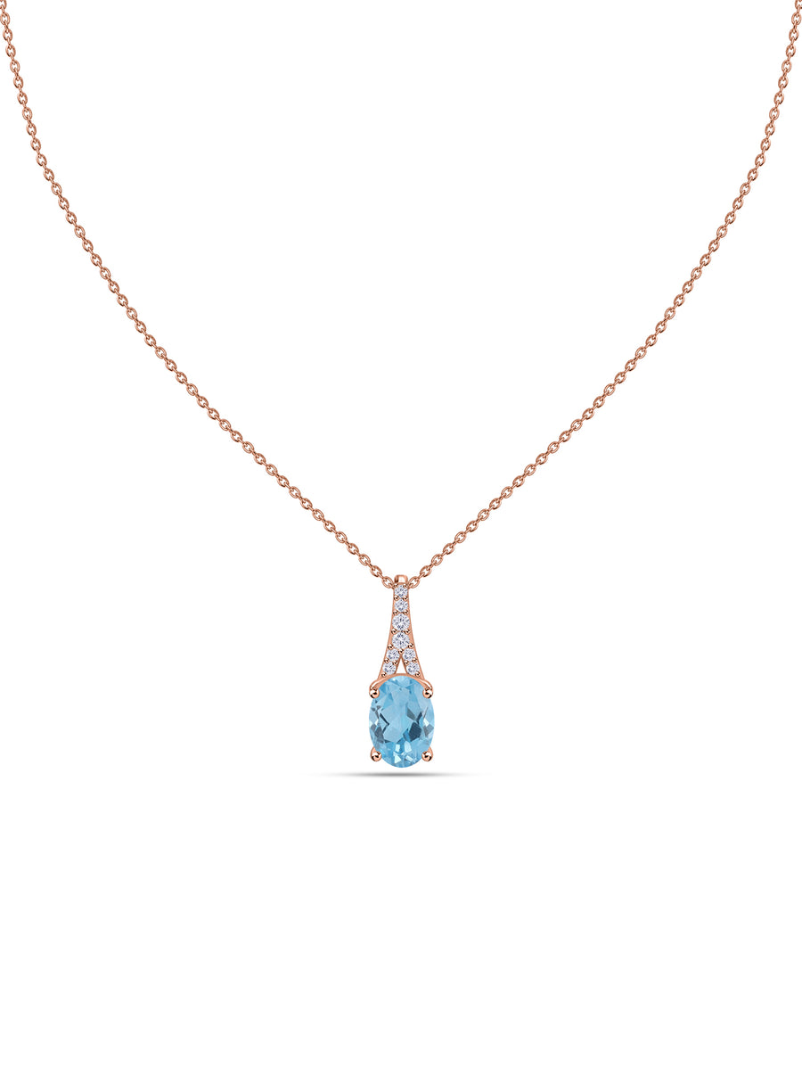 Blue Topaz Oval Gold Pendant with Sparkling Diamonds