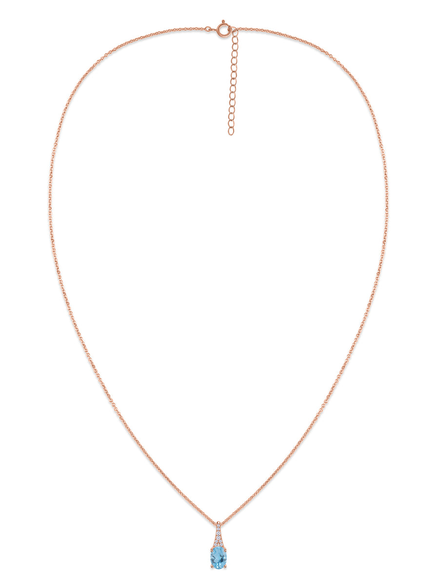 Blue Topaz Oval Gold Pendant with Sparkling Diamonds
