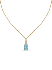 Blue Topaz Oval Gold Pendant with Sparkling Diamonds
