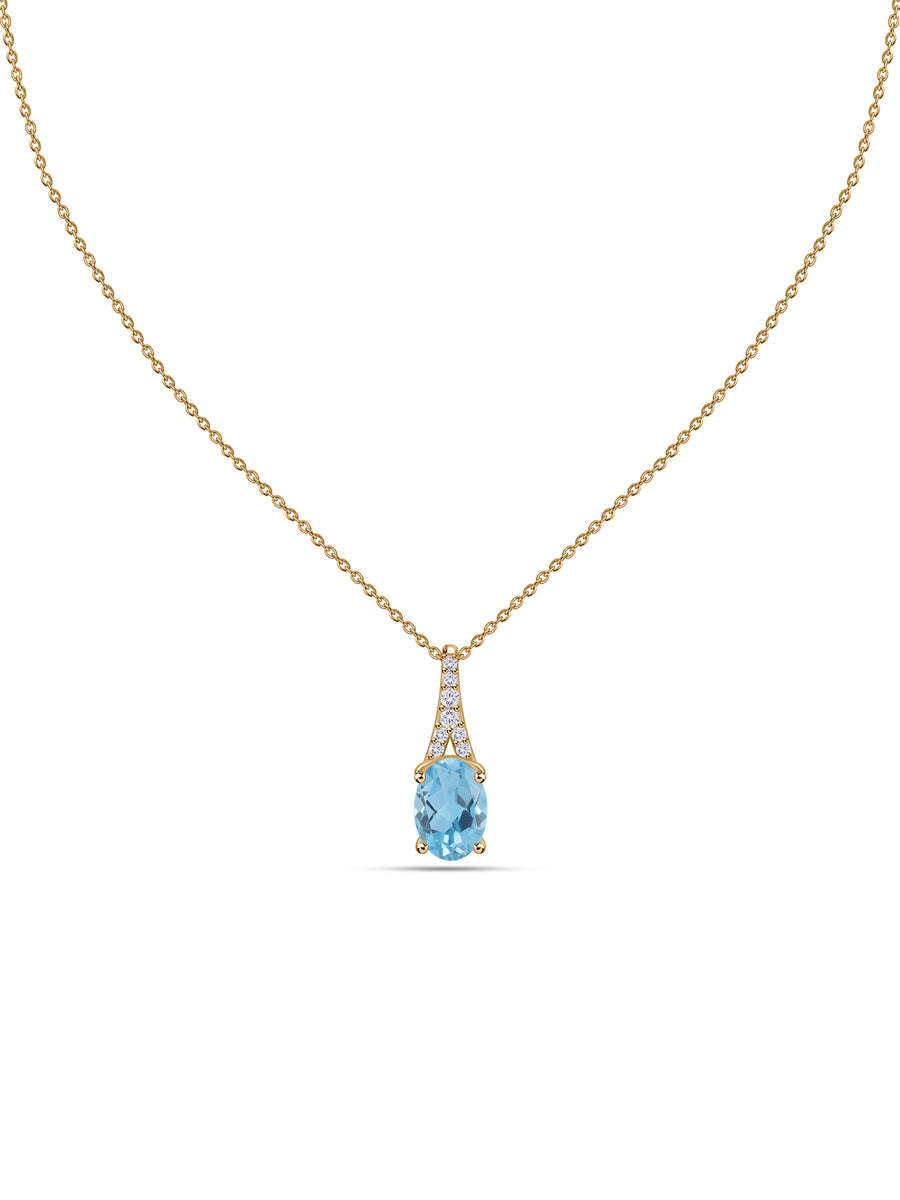 Blue Topaz Oval Gold Pendant with Sparkling Diamonds