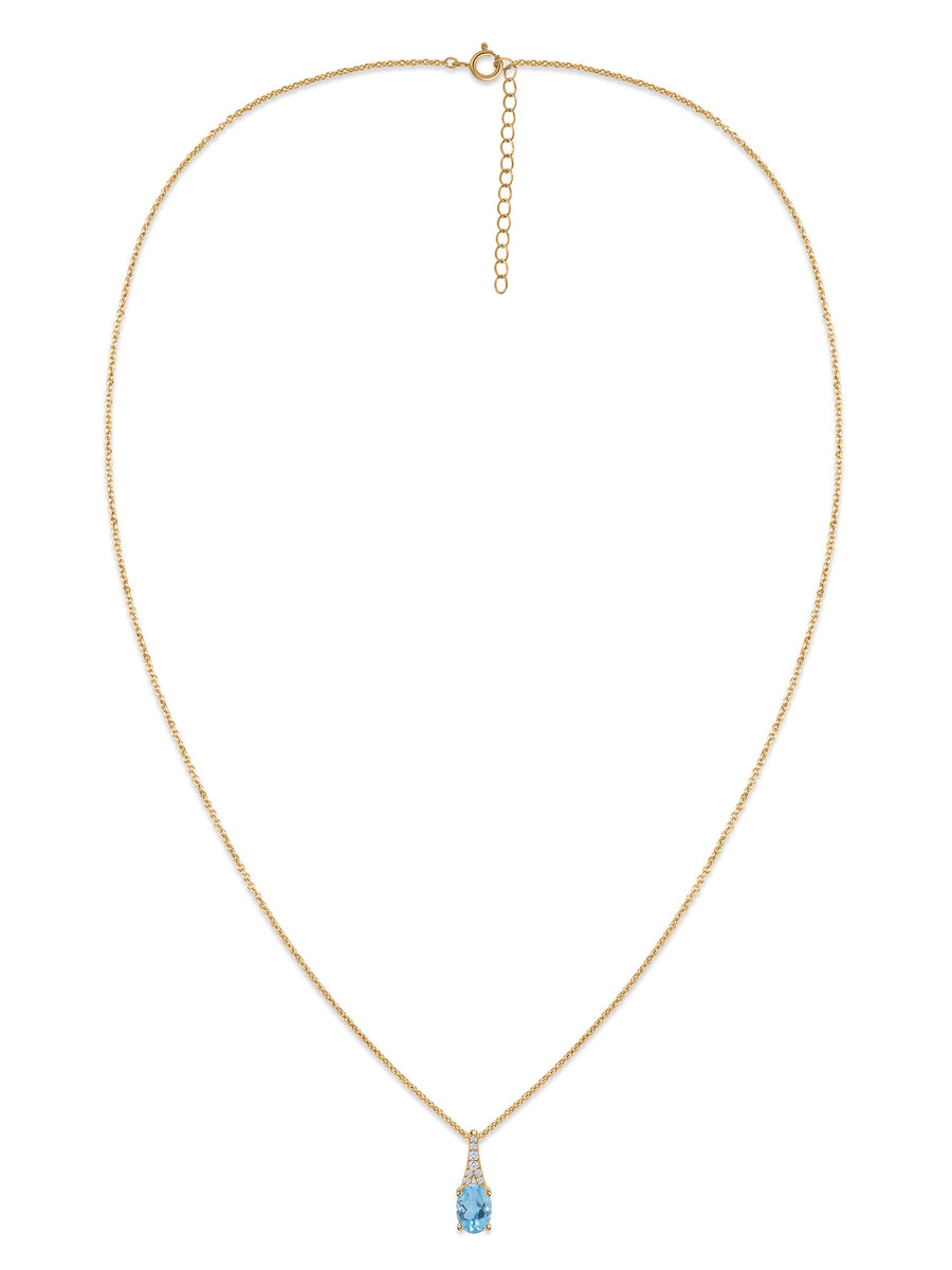 Blue Topaz Oval Gold Pendant with Sparkling Diamonds