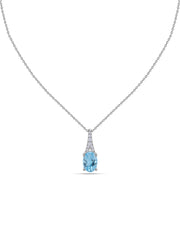 Blue Topaz Oval Gold Pendant with Sparkling Diamonds