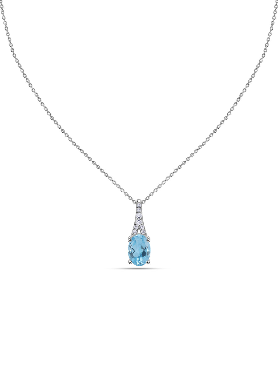 Blue Topaz Oval Gold Pendant with Sparkling Diamonds