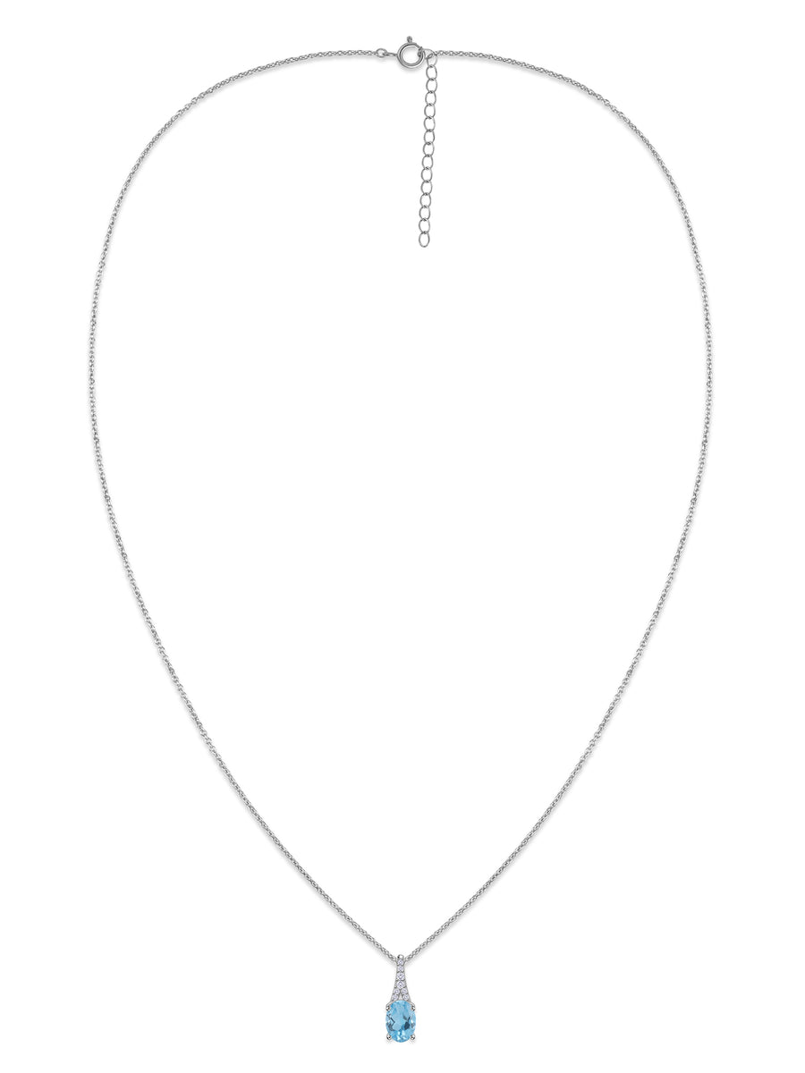 Blue Topaz Oval Gold Pendant with Sparkling Diamonds