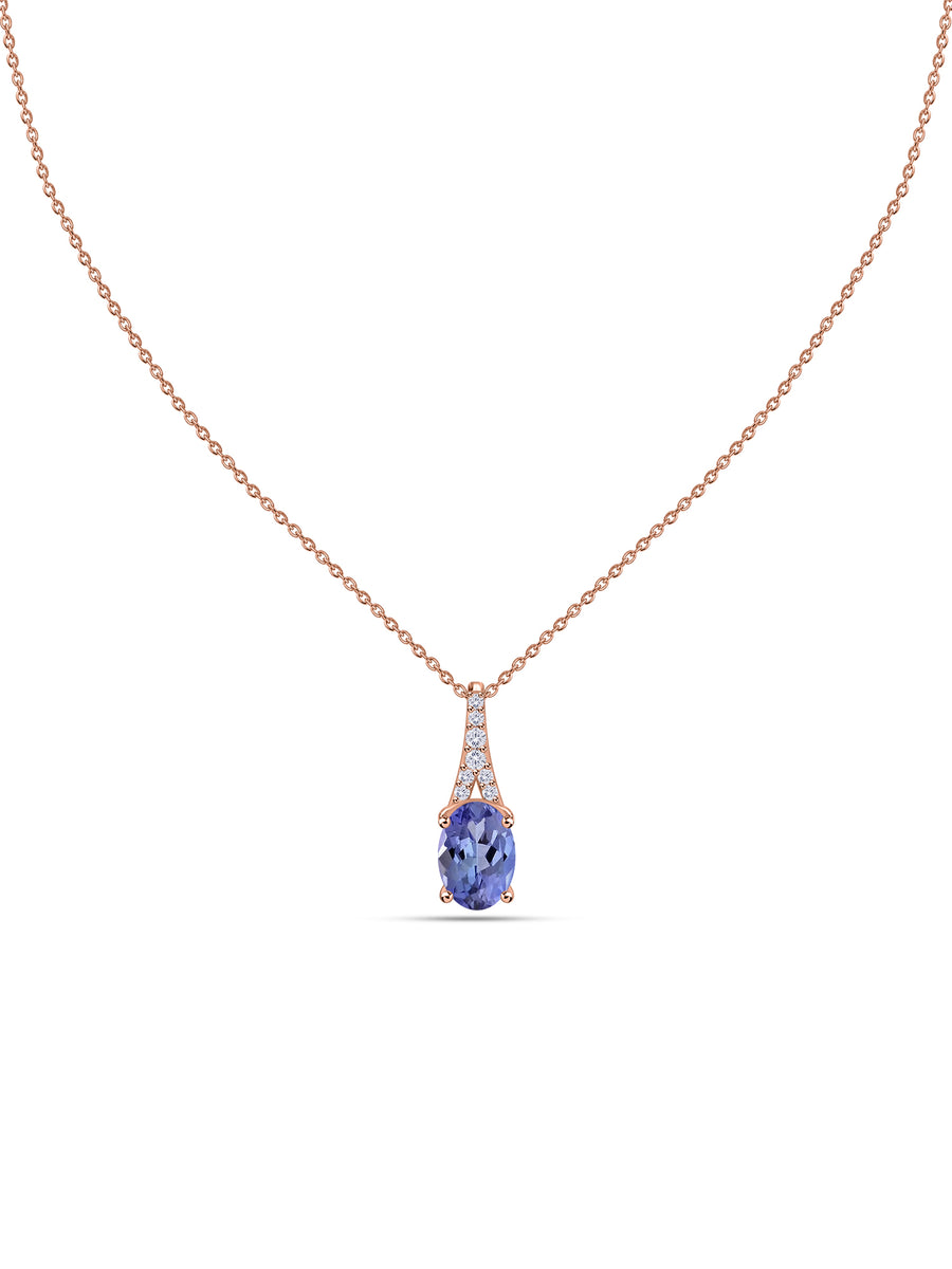 Tanzanite Oval Gold Pendant with Sparkling Diamonds