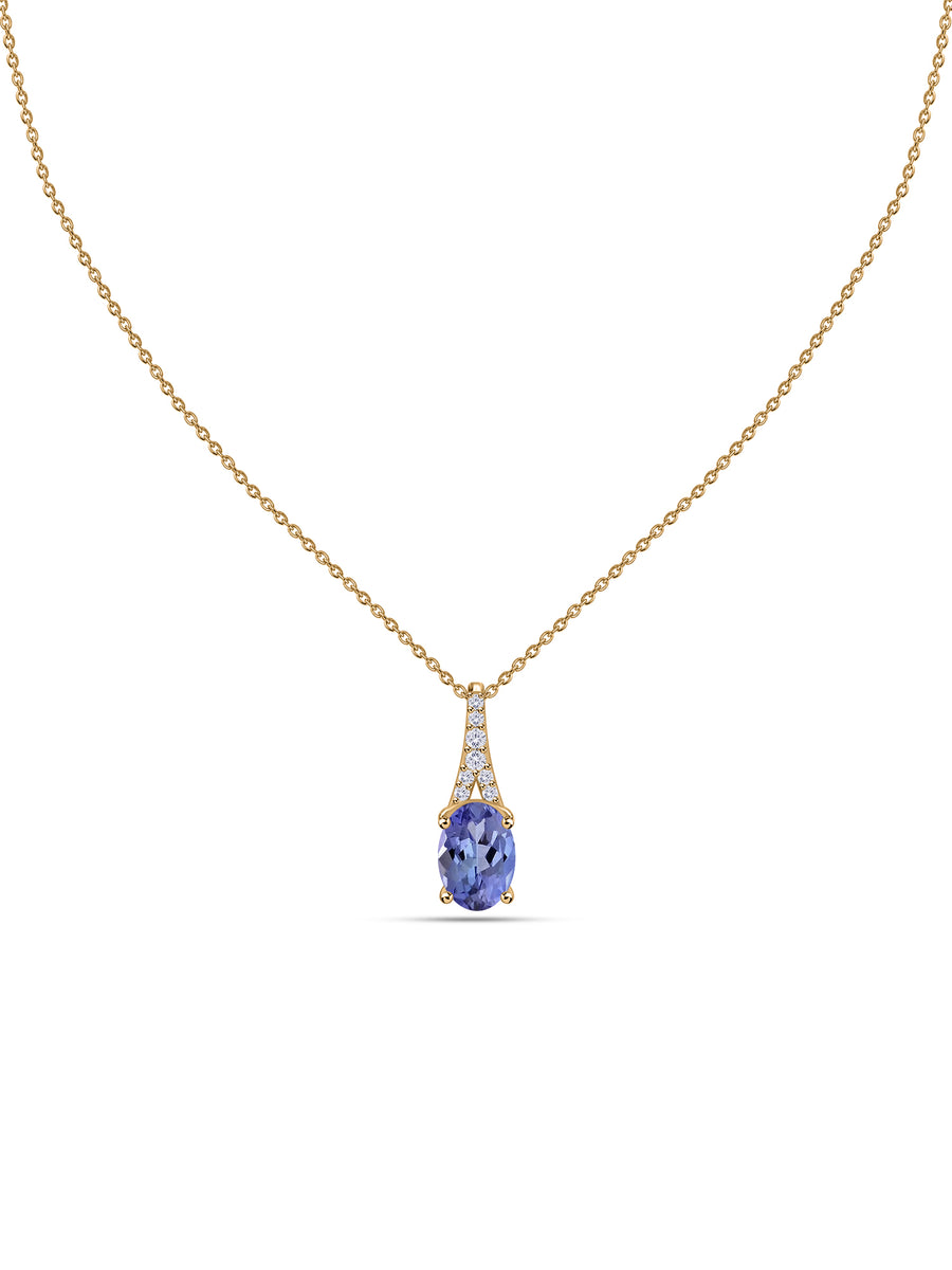 Tanzanite Oval Gold Pendant with Sparkling Diamonds