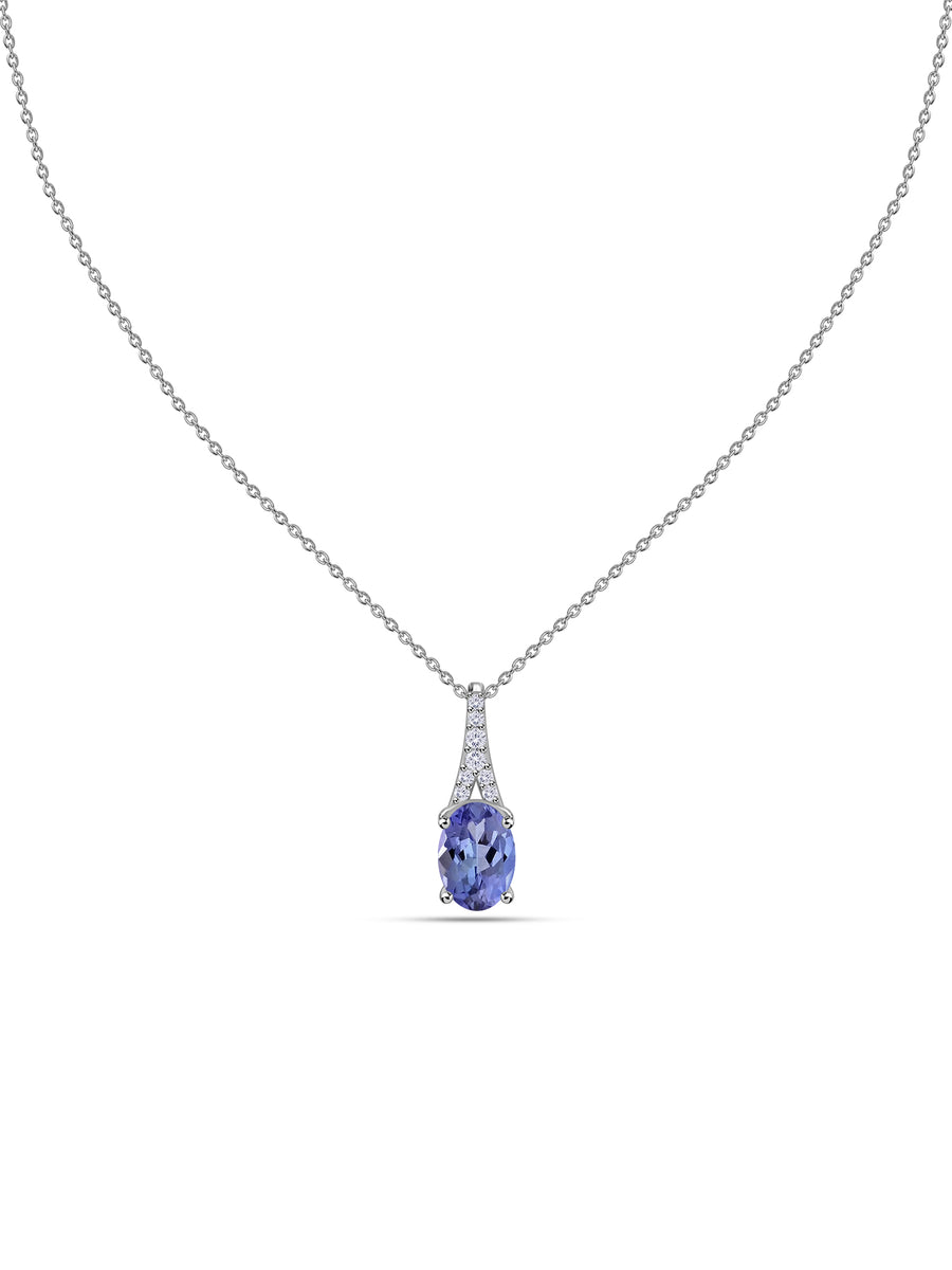 Tanzanite Oval Gold Pendant with Sparkling Diamonds
