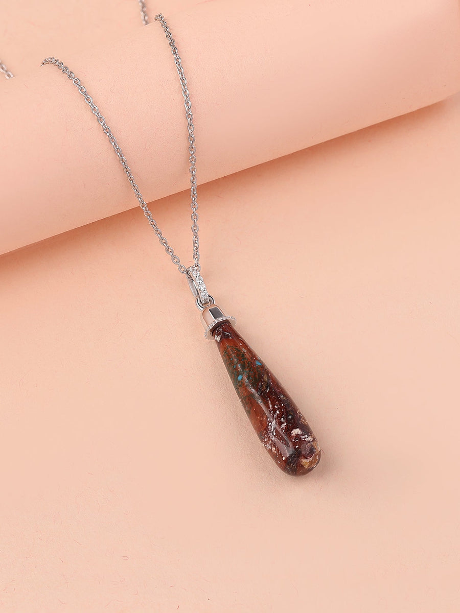 Natural Brown Turquoise Healing Drop Pendant With Chain
