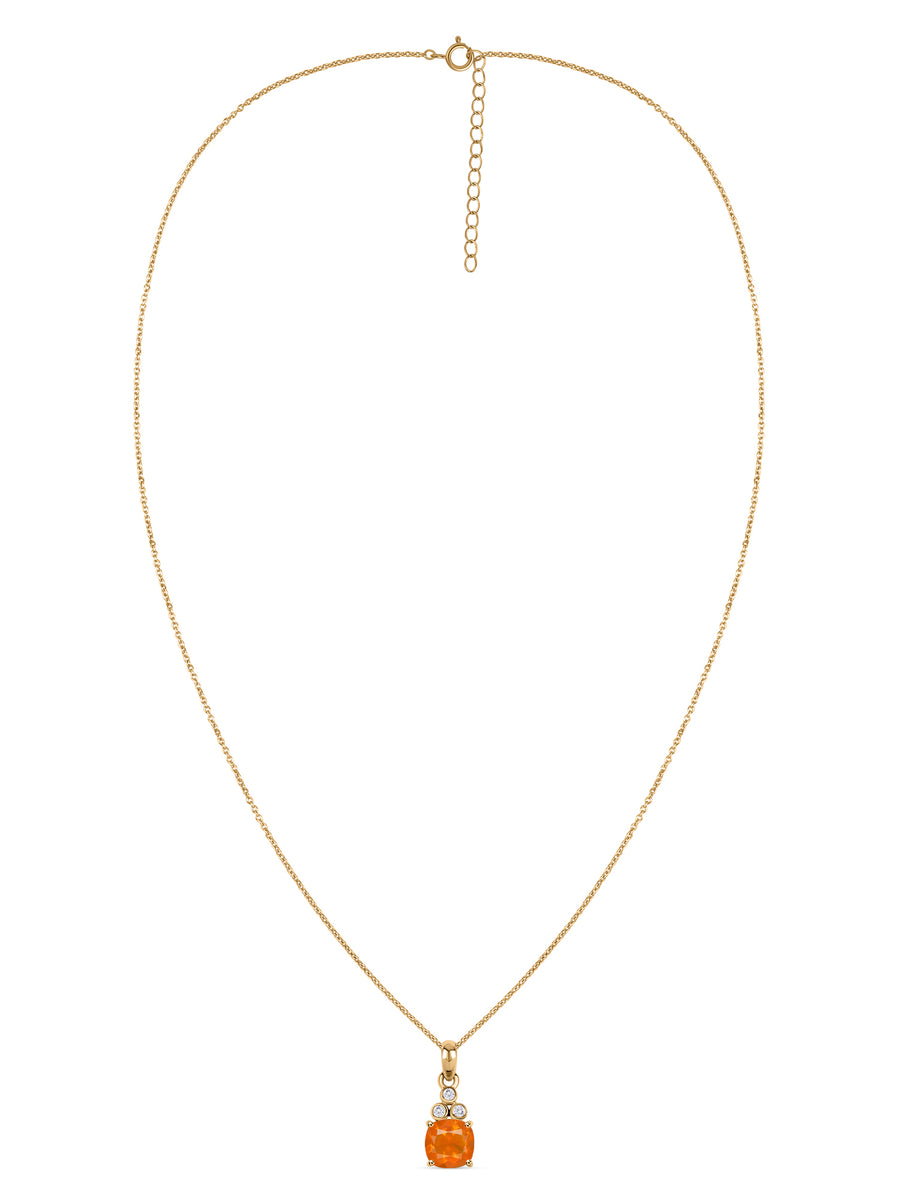 Natural Fire Opal Classic Gold Pendant Necklace