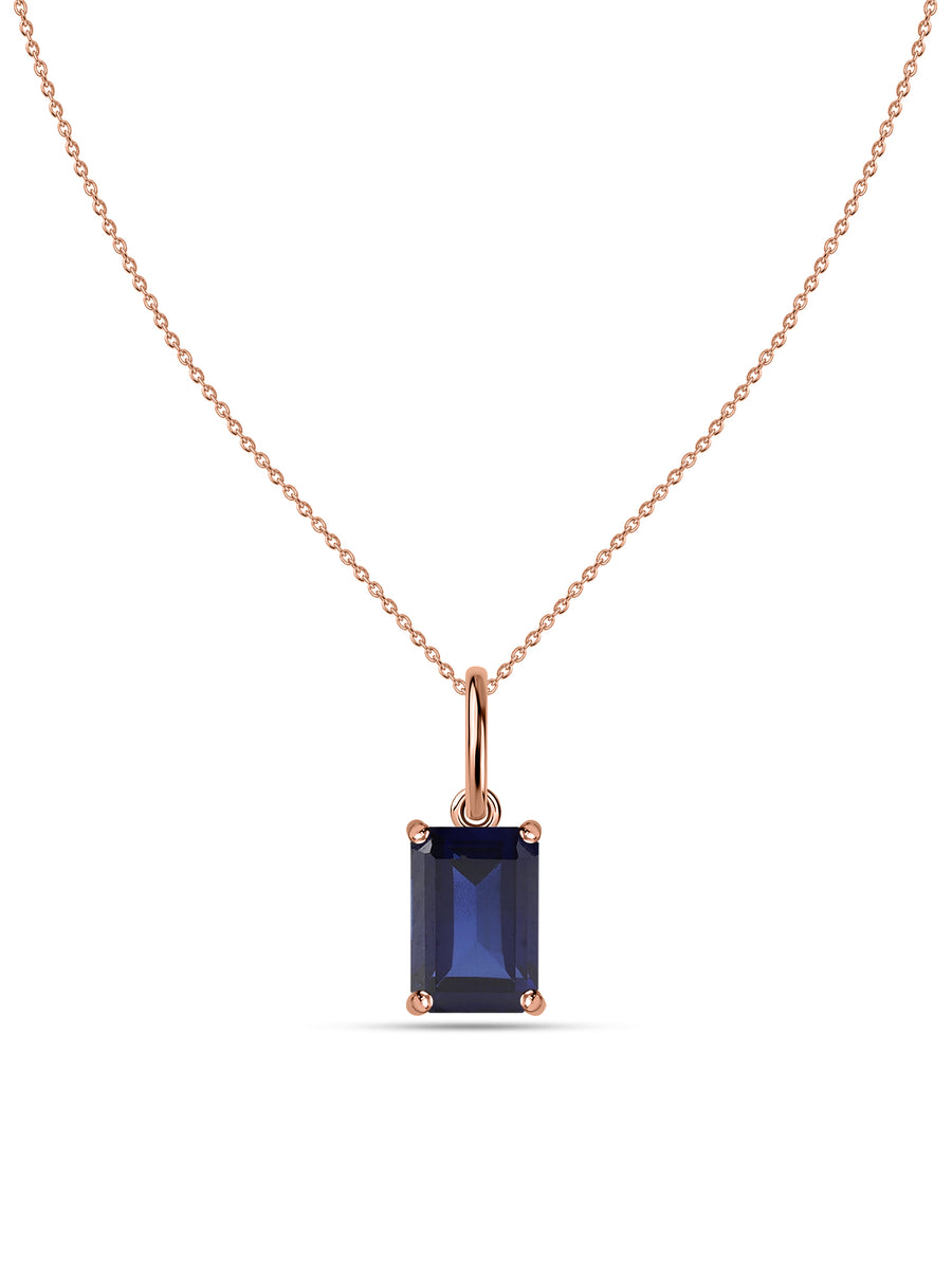 Natural Blue Sapphire Gold Pendant with Chain