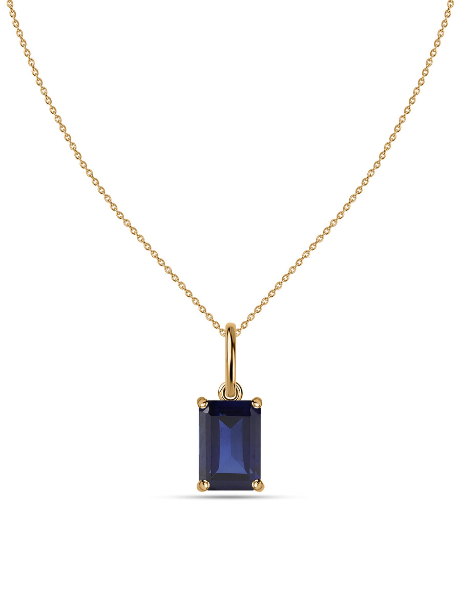 Natural Blue Sapphire Gold Pendant with Chain