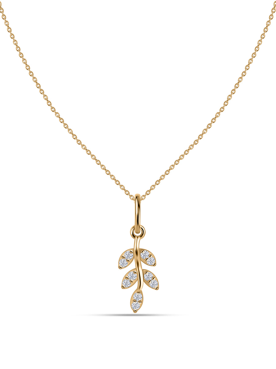 Leaf-Inspired Lab Diamond Gold Pendant With Chain