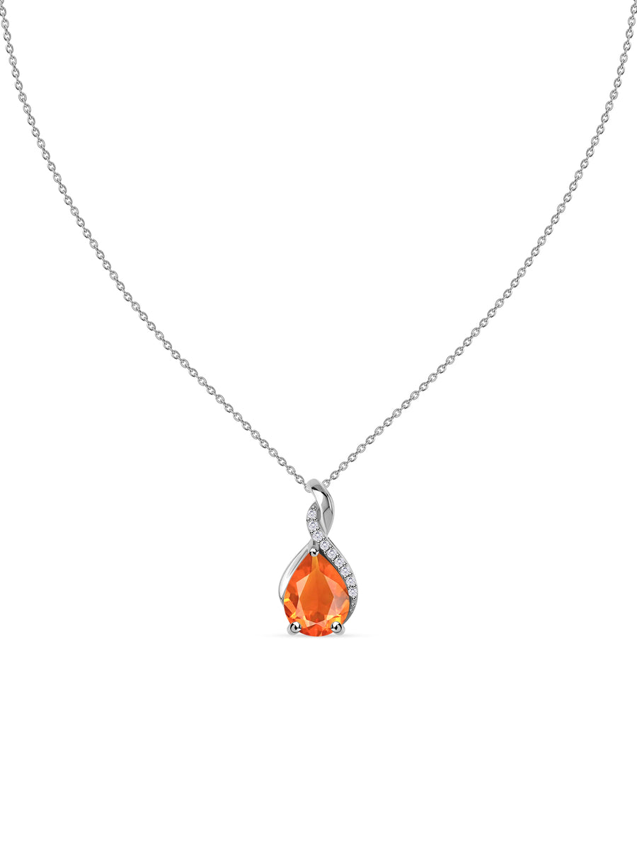 Sparkling Fire Opal Pendant With Chain