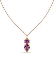 Natural Amethyst Dual Gemstone Gold Pendant with Chain