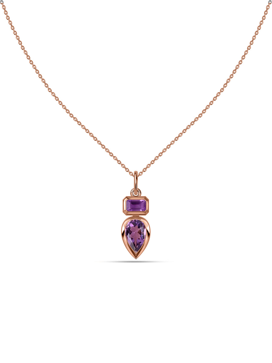 Natural Amethyst Dual Gemstone Gold Pendant with Chain