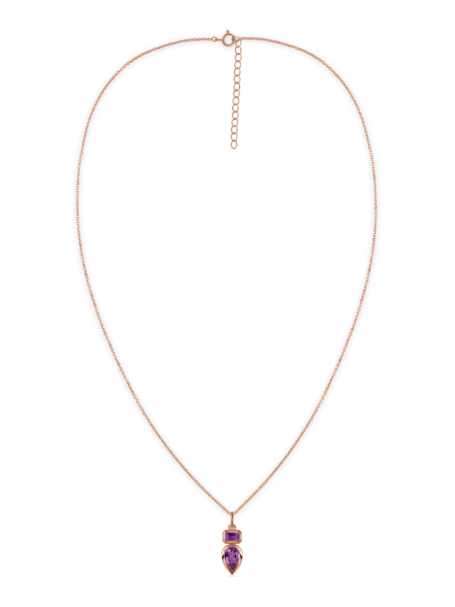 Natural Amethyst Dual Gemstone Gold Pendant with Chain