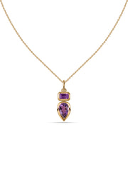 Natural Amethyst Dual Gemstone Gold Pendant with Chain