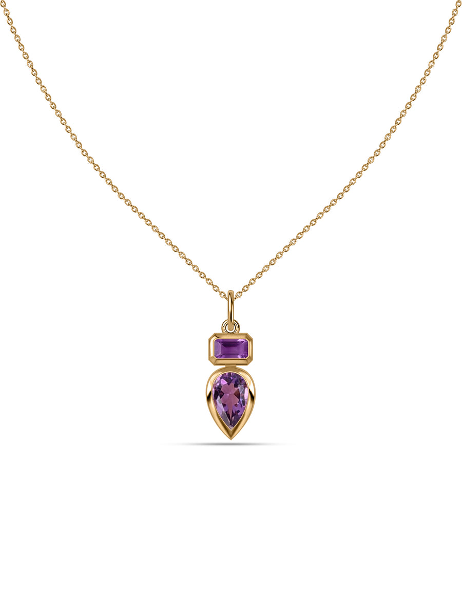 Natural Amethyst Dual Gemstone Gold Pendant with Chain