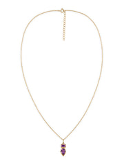 Natural Amethyst Dual Gemstone Gold Pendant with Chain