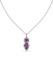 Natural Amethyst Dual Gemstone Gold Pendant with Chain