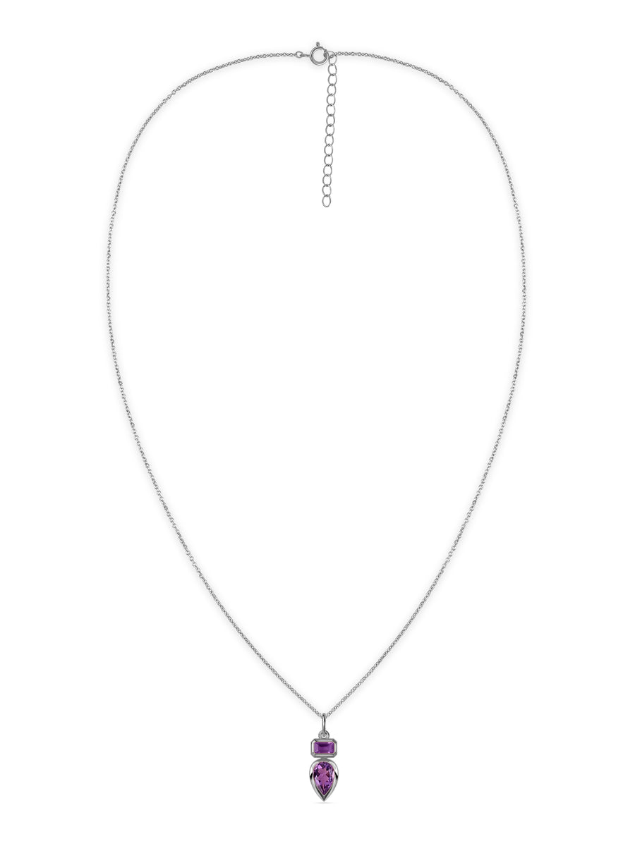 Natural Amethyst Dual Gemstone Gold Pendant with Chain