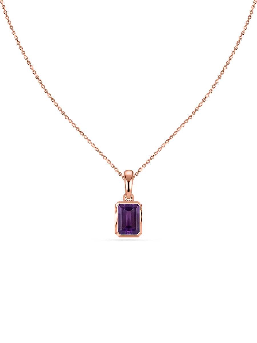 Natural Amethyst Octagon Gold Pendant with Chain