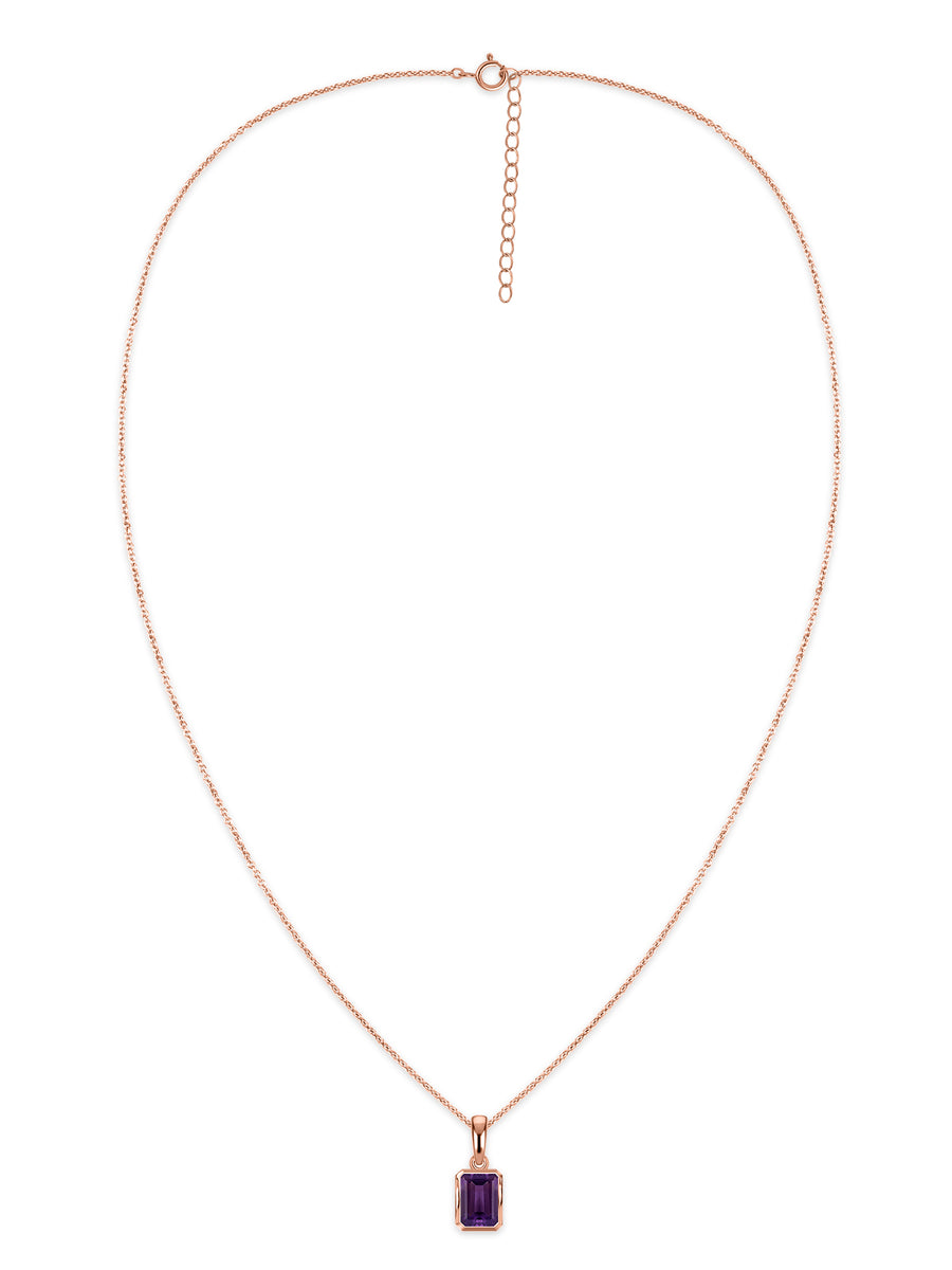 Natural Amethyst Octagon Gold Pendant with Chain