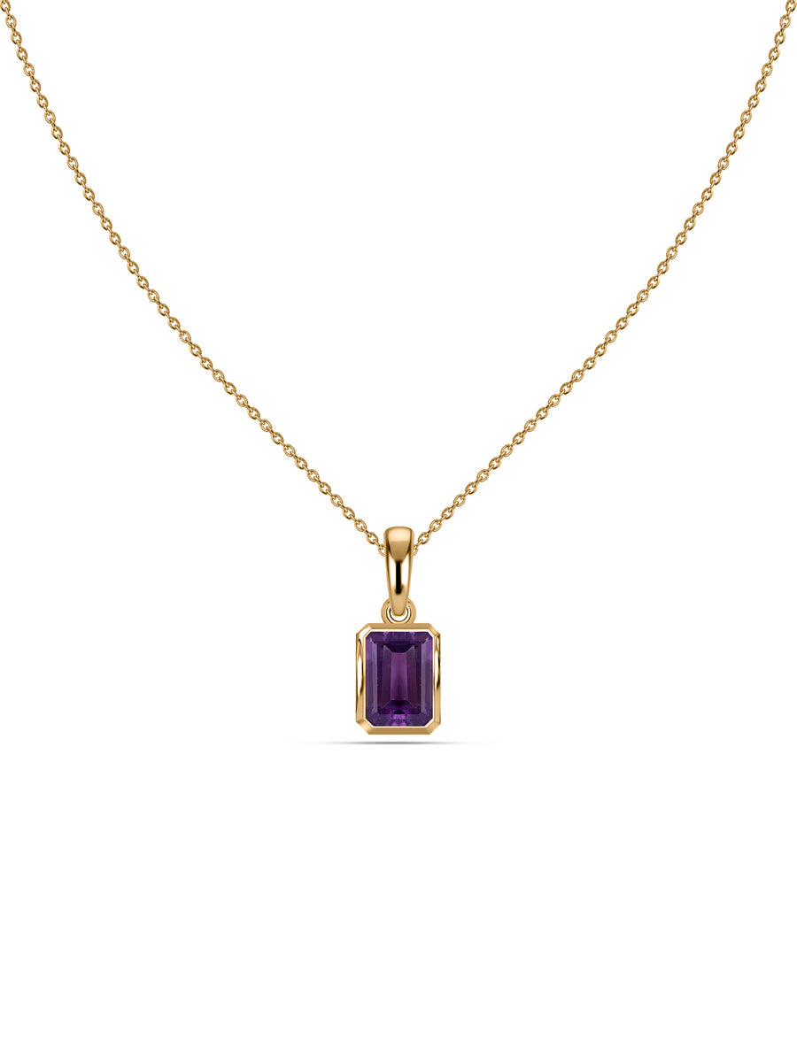 Natural Amethyst Octagon Gold Pendant with Chain