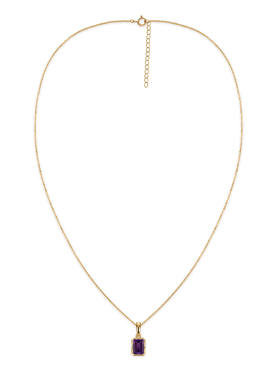 Natural Amethyst Octagon Gold Pendant with Chain