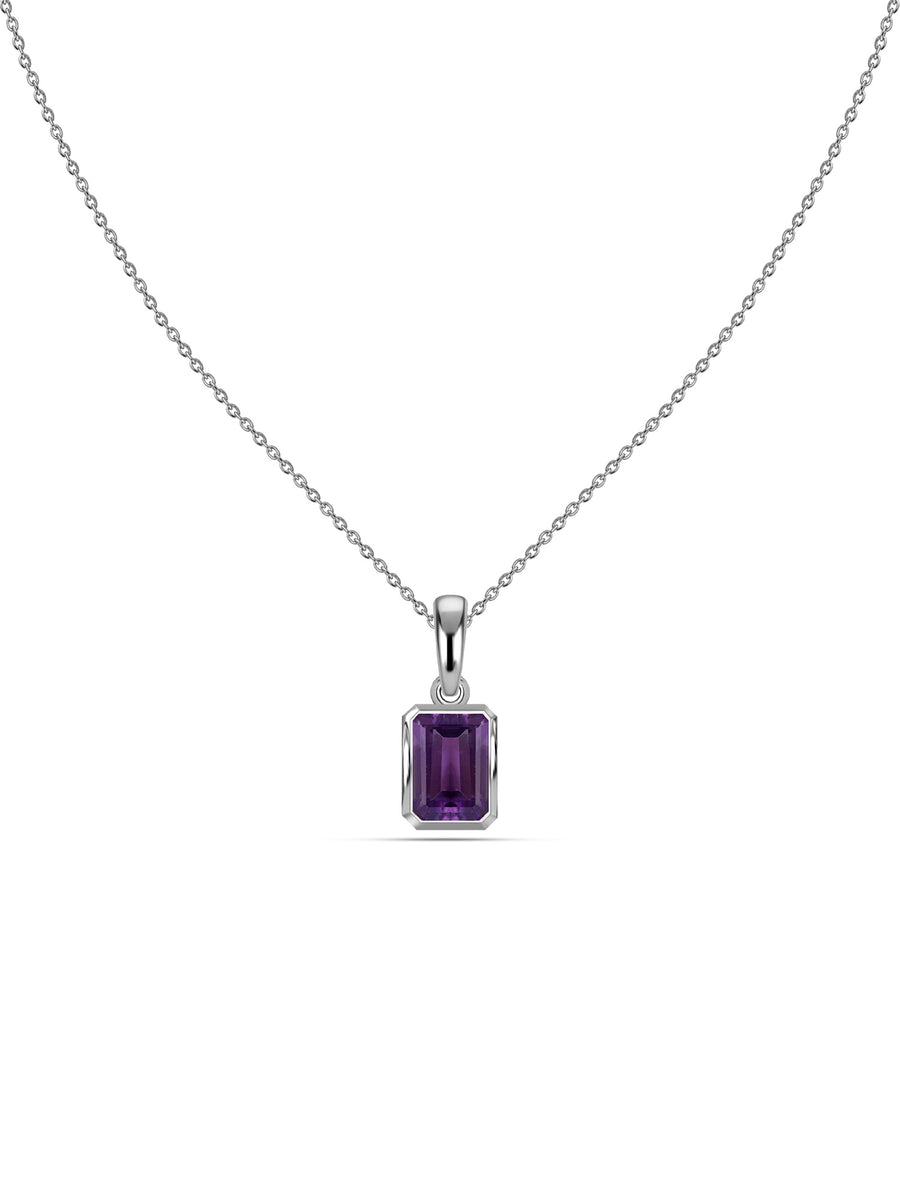 Natural Amethyst Octagon Gold Pendant with Chain