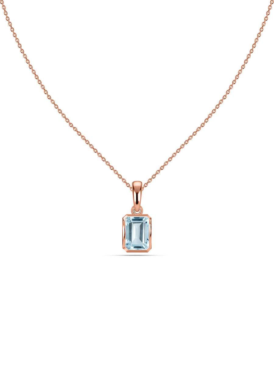 Natural Aquamarine Octagon Gold Pendant with Chain