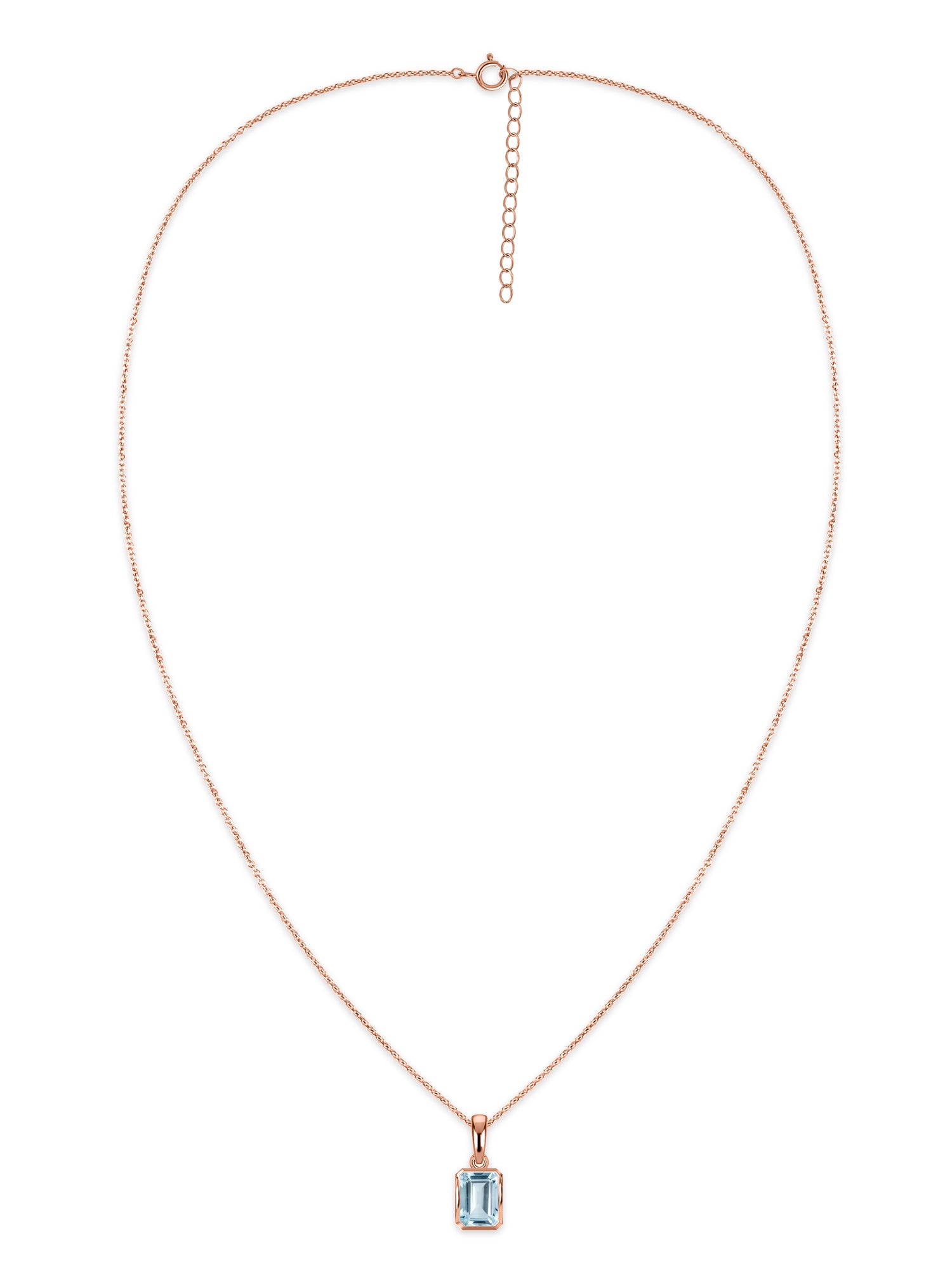 Natural Aquamarine Octagon Gold Pendant with Chain