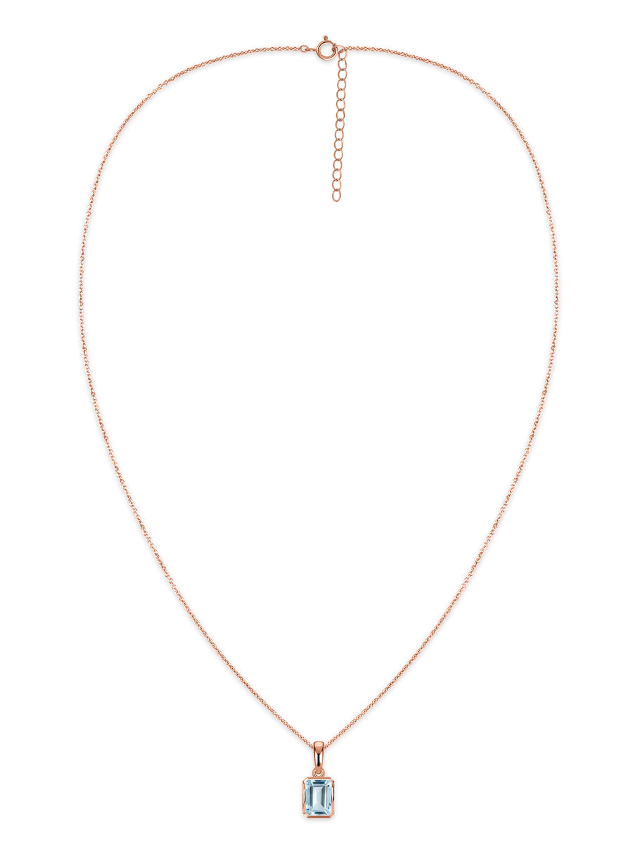 Natural Aquamarine Octagon Gold Pendant with Chain