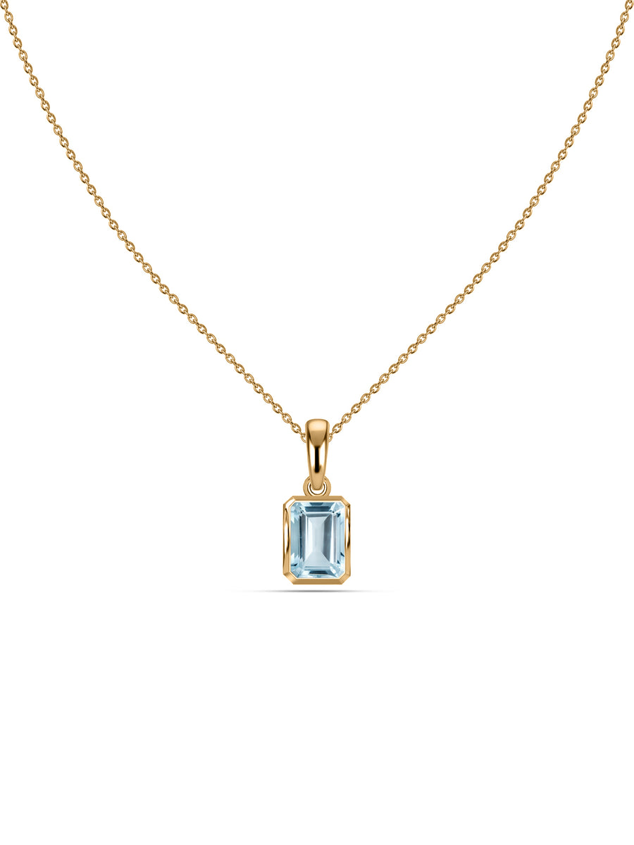 Natural Aquamarine Octagon Gold Pendant with Chain