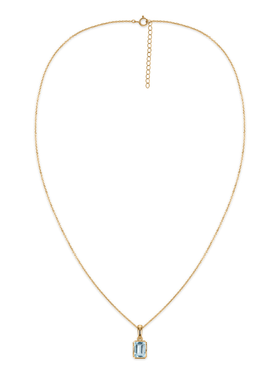 Natural Aquamarine Octagon Gold Pendant with Chain