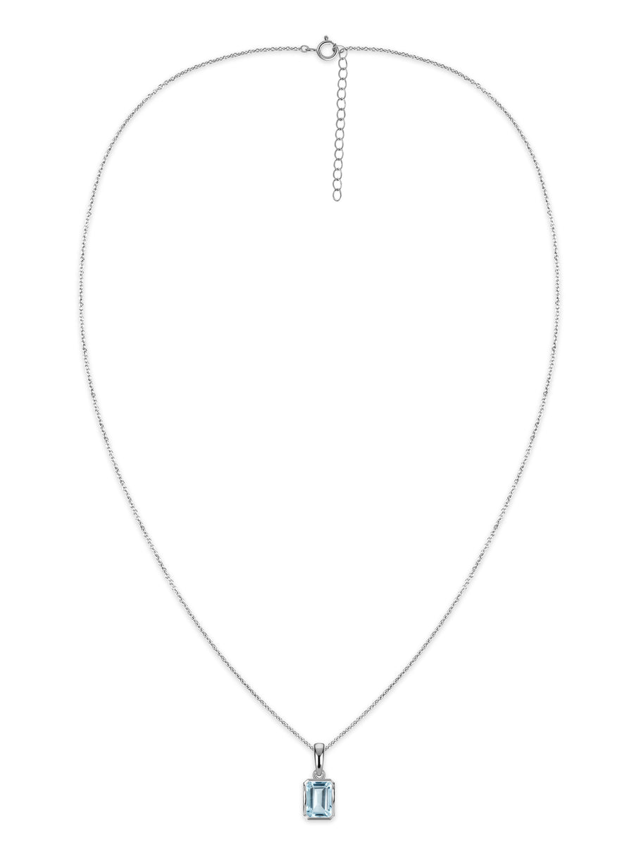 Natural Aquamarine Octagon Gold Pendant with Chain