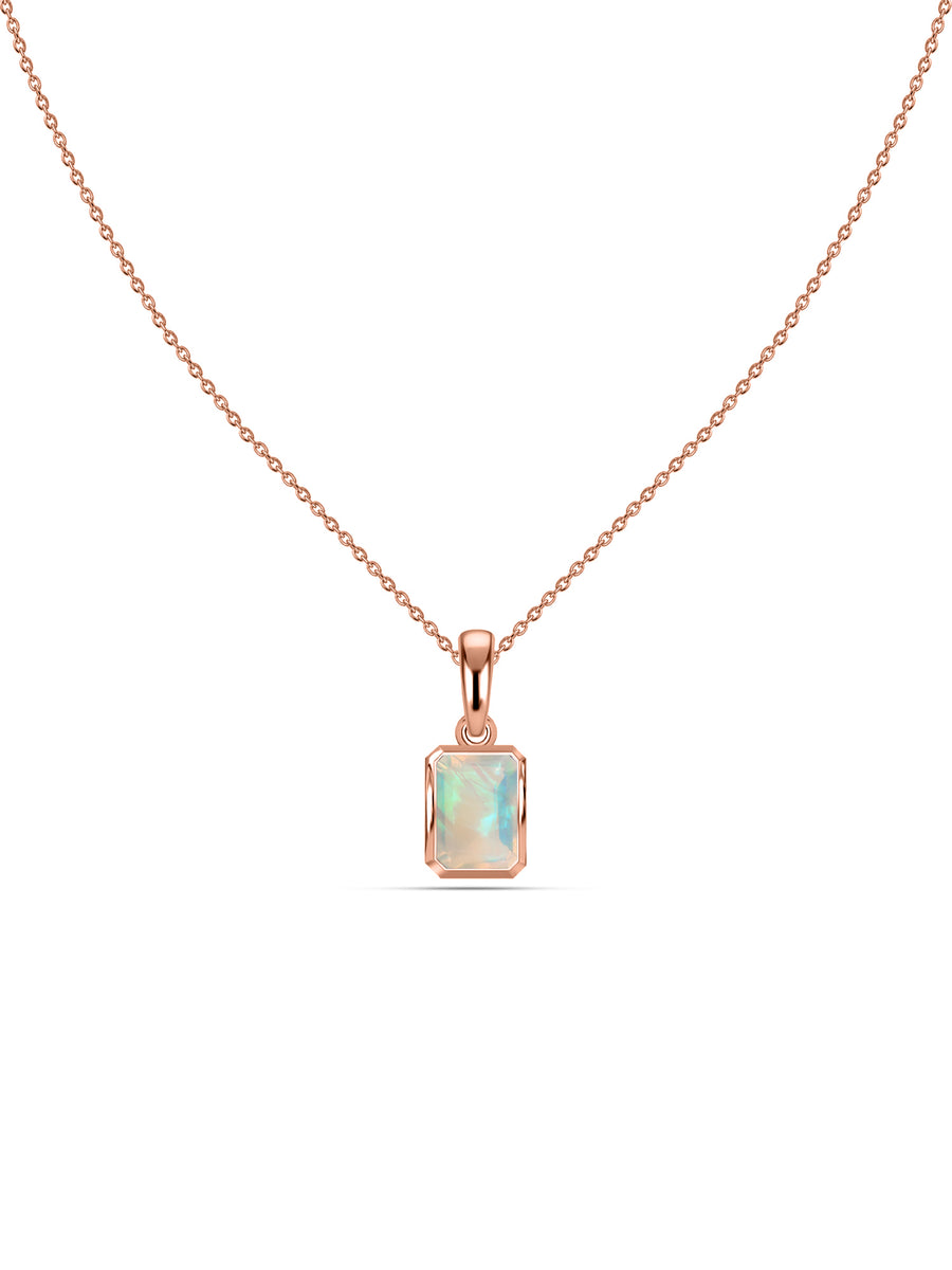 Natural Ethiopian Opal Octagon Gold Pendant with Chain