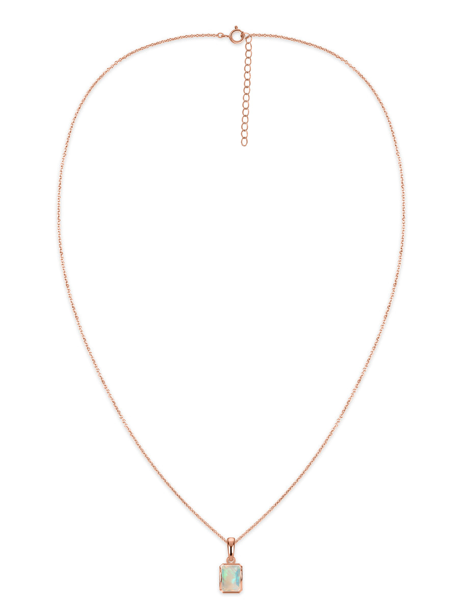 Natural Ethiopian Opal Octagon Gold Pendant with Chain